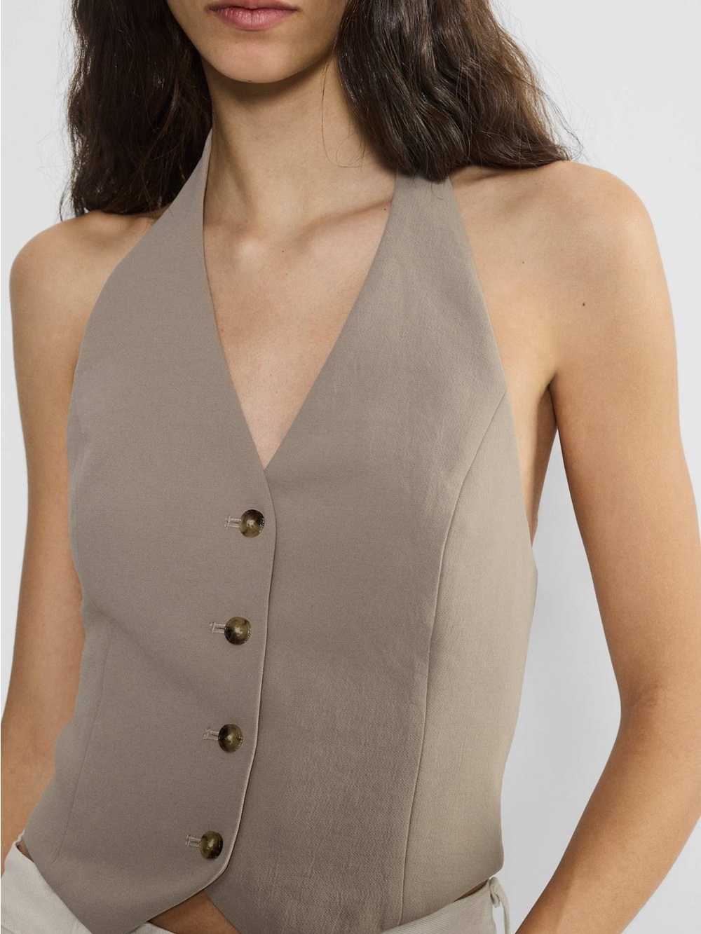 Aritzia Taupe Backless Halter Vest Top
